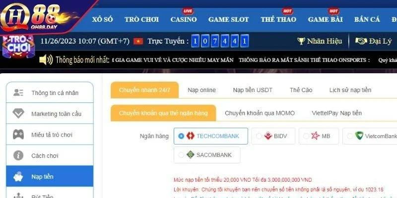 Khám phá các phương thức nạp tiền tiện lợi tại QH88