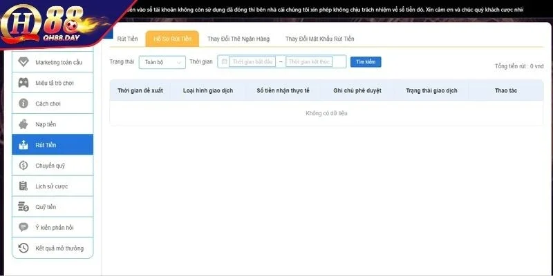 Quá trình rút tiền QH88 chi tiết từng bước 